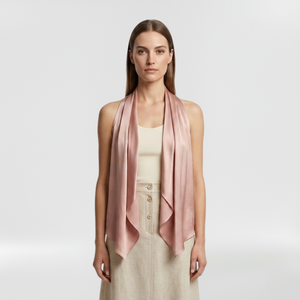 Silky Drape Halter Scarf Top with Cascading Front Panels