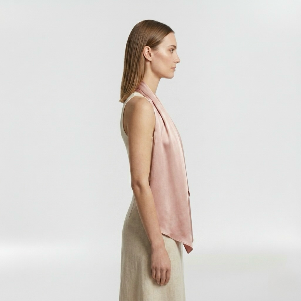 Silky Drape Halter Scarf Top with Cascading Front Panels