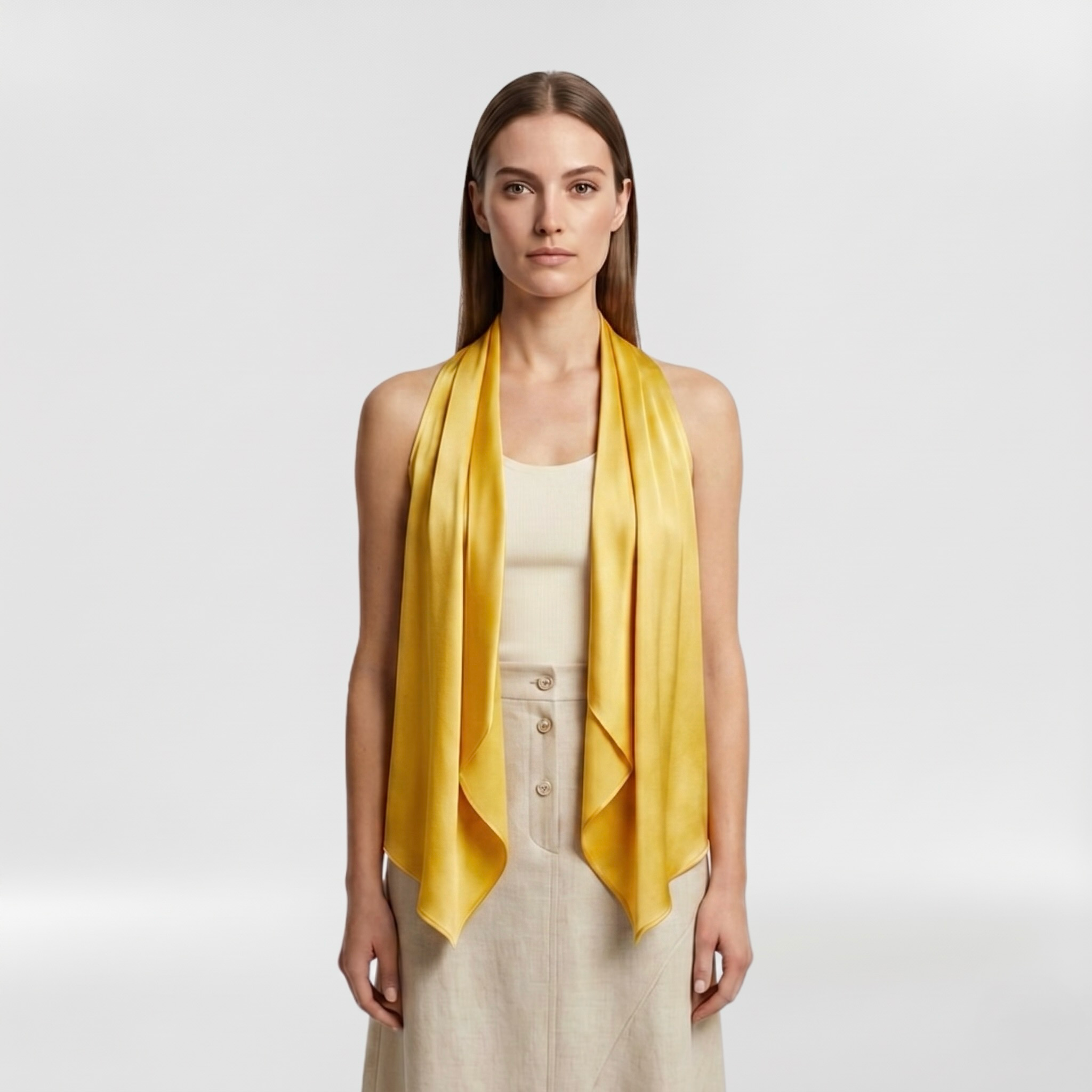 Silky Drape Halter Scarf Top with Cascading Front Panels