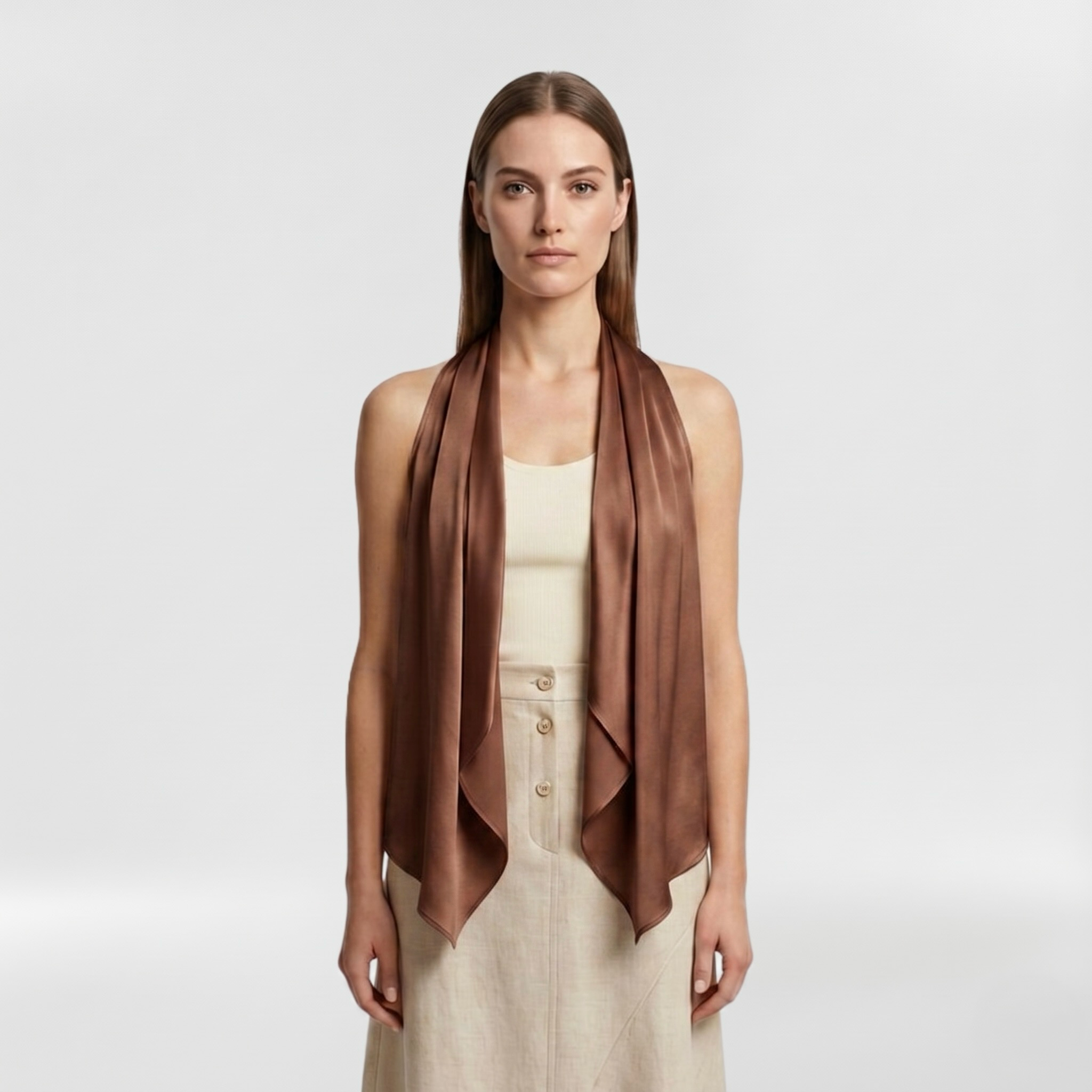 Silky Drape Halter Scarf Top with Cascading Front Panels