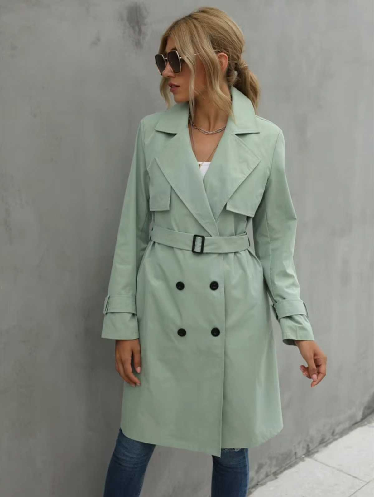 Double-Breasted Belted Trench Coat