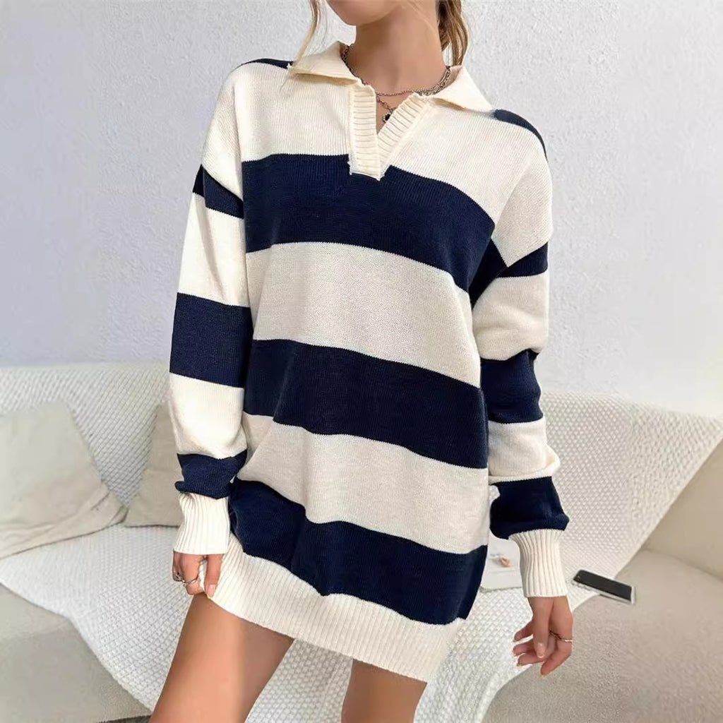 Women’s Striped Knit Sweater Dress - Soft and Casual