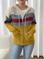 Women’s Color Block Hooded Zip Cardigan – Cozy Casual Layer