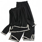 Slit Long-Sleeve Top and Wide-Leg Pants Set - Polished and Comfortable