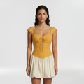 Lace Corset Peplum Top with Sculpted Bodice and Peplum Hem