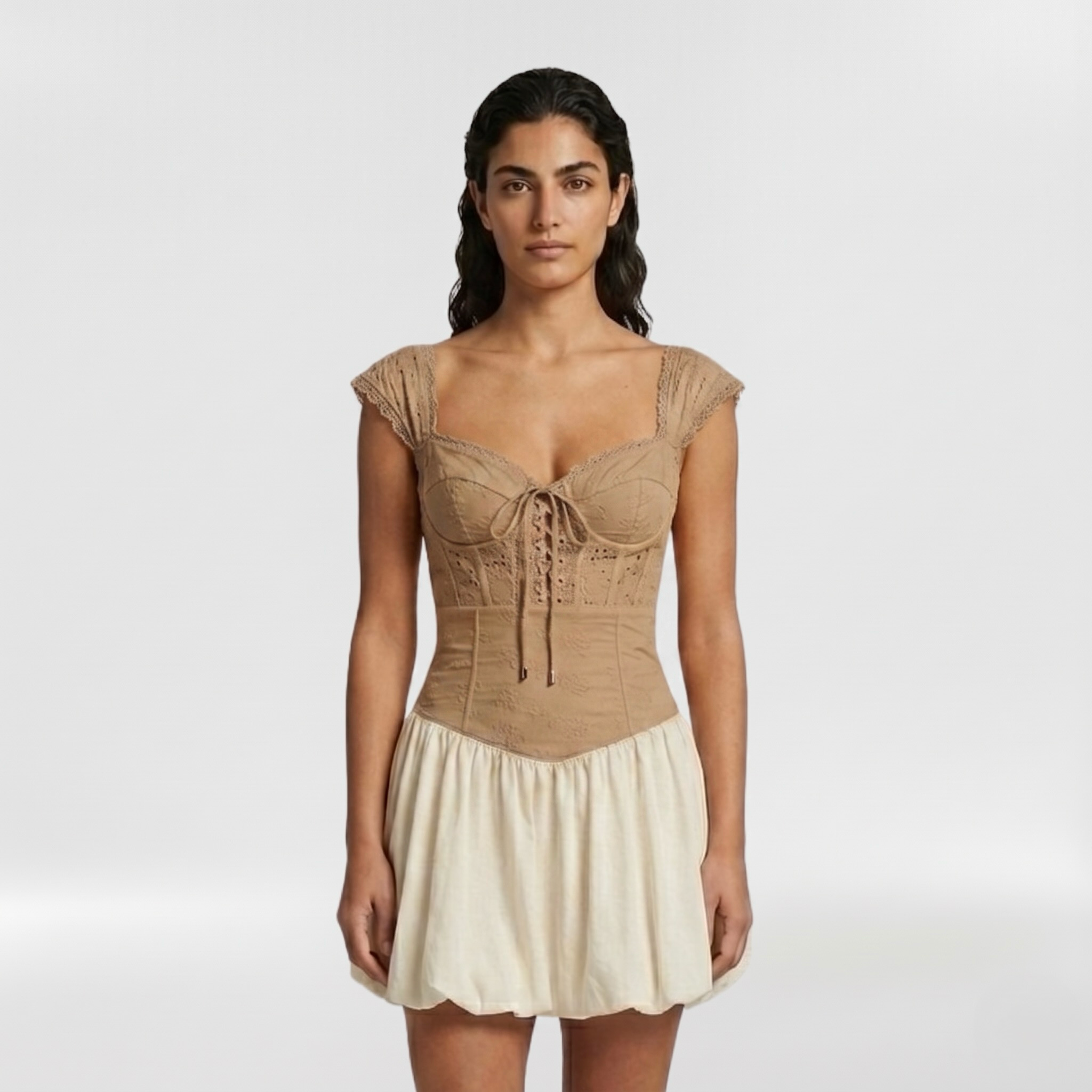 Lace Corset Peplum Top with Sculpted Bodice and Peplum Hem