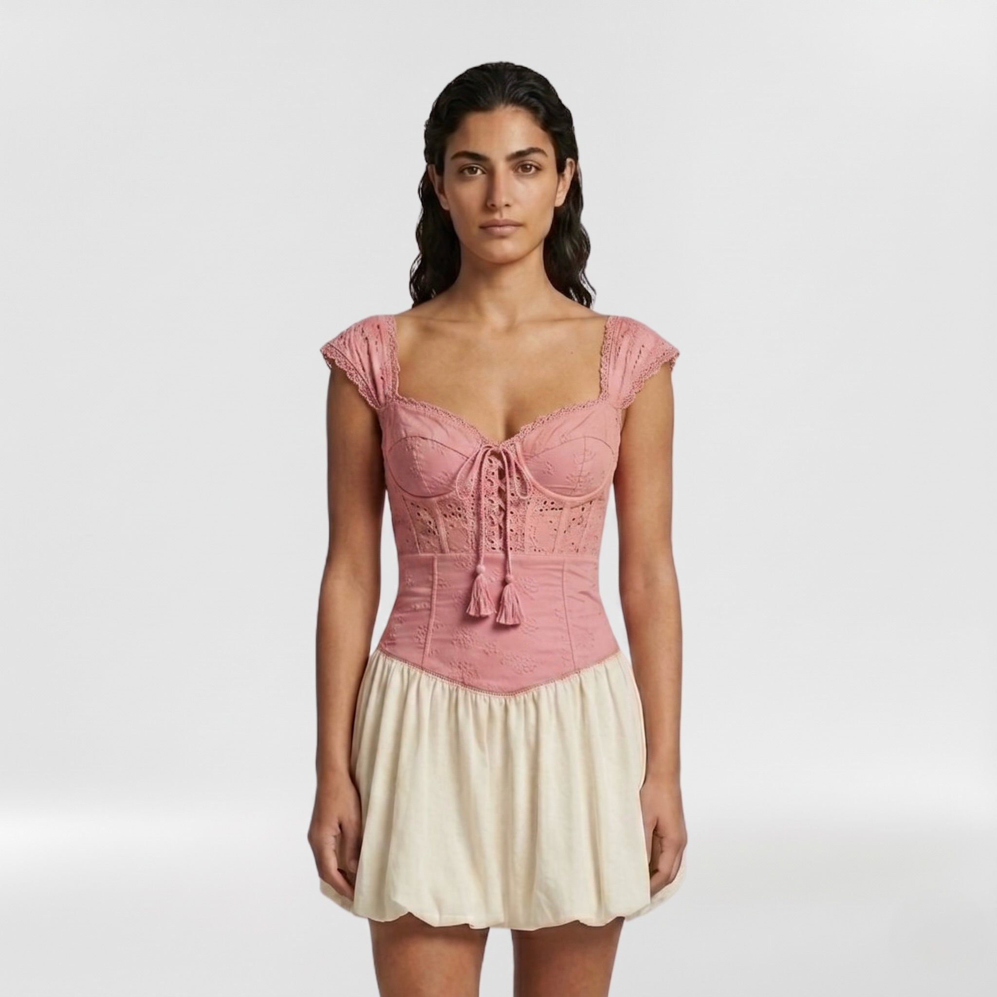 Lace Corset Peplum Top with Sculpted Bodice and Peplum Hem
