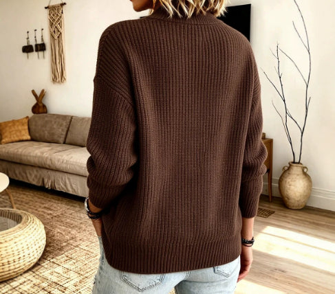 Women’s Asymmetrical Zip Ribbed Sweater – Modern Casual Knit