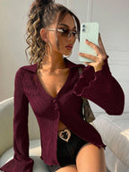 Retro Close-Knit Long-Sleeve Top - Soft and Easy