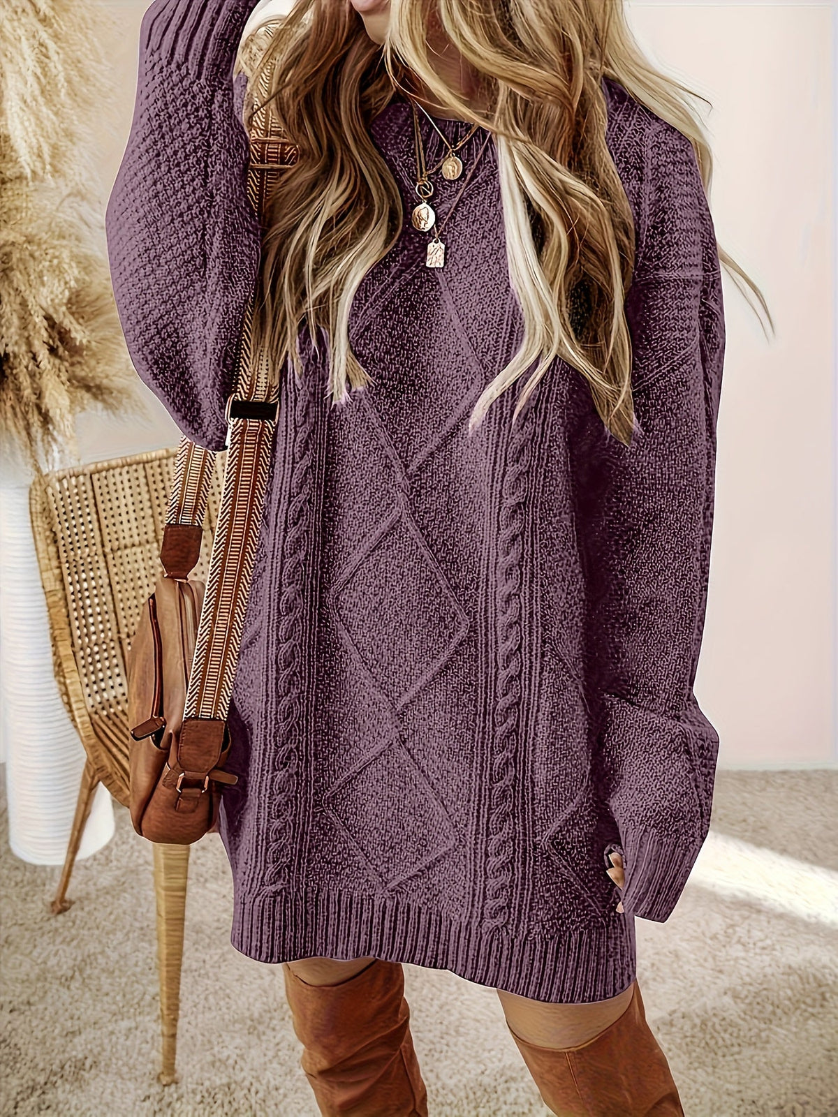 Women’s Cable Knit Sweater Dress – Warm Elegant Style