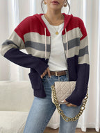Women’s Color Block Hooded Zip Cardigan – Cozy Casual Layer