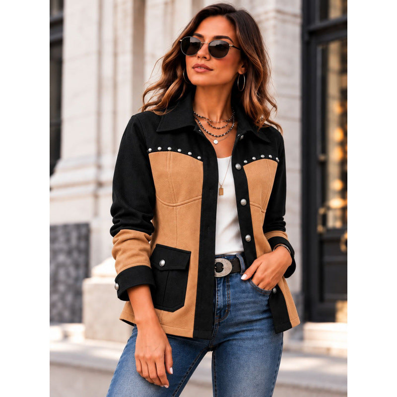 Retro Color-Block Women's Jacket - Casual and Easy