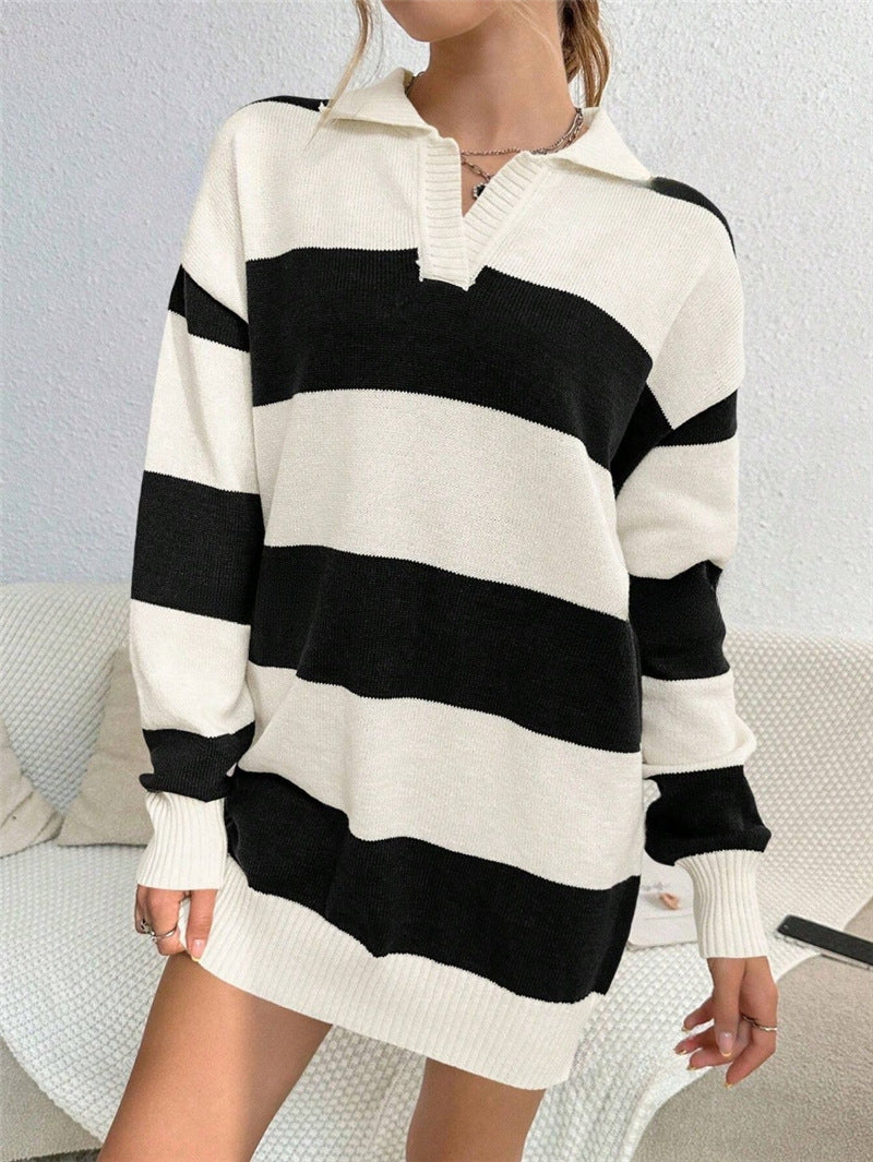 Women’s Striped Knit Sweater Dress - Soft and Casual