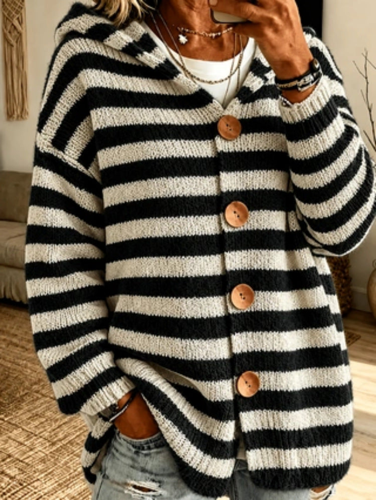 Striped Hooded Cardigan Jacket - Warm and Casual