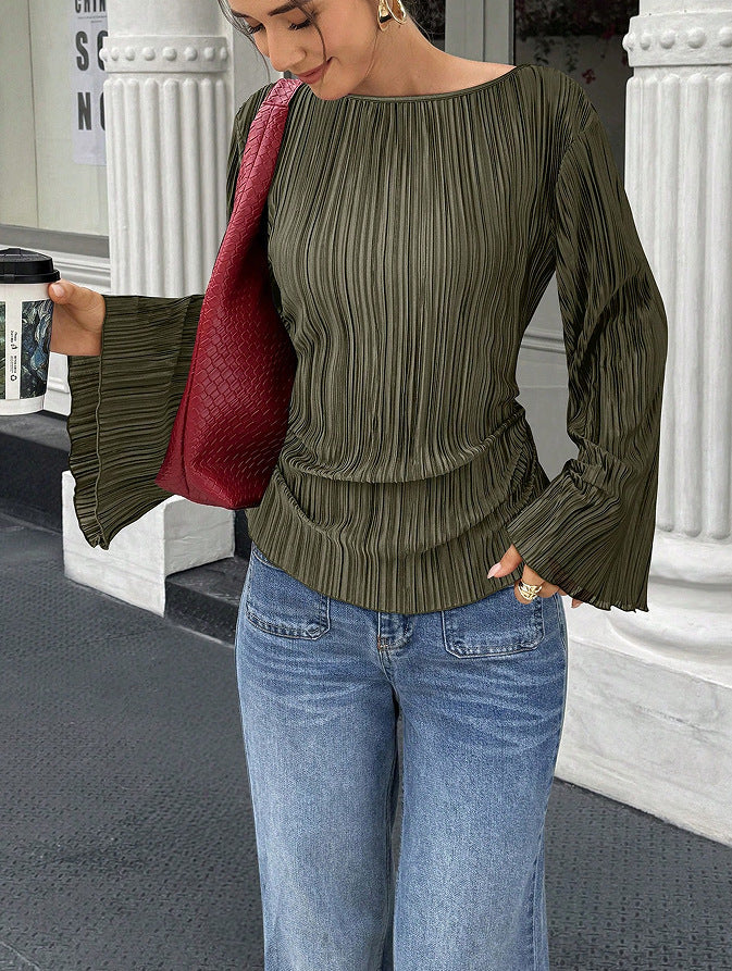 Waist-Cinching Pleated Shirt - Casual and Elegant