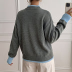 Half-Turtleneck Color-Block Sweater - Loose and Modern