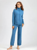 Women’s Turtleneck Sweater and Wide Leg Pants Set – Chic Comfortable Outfit