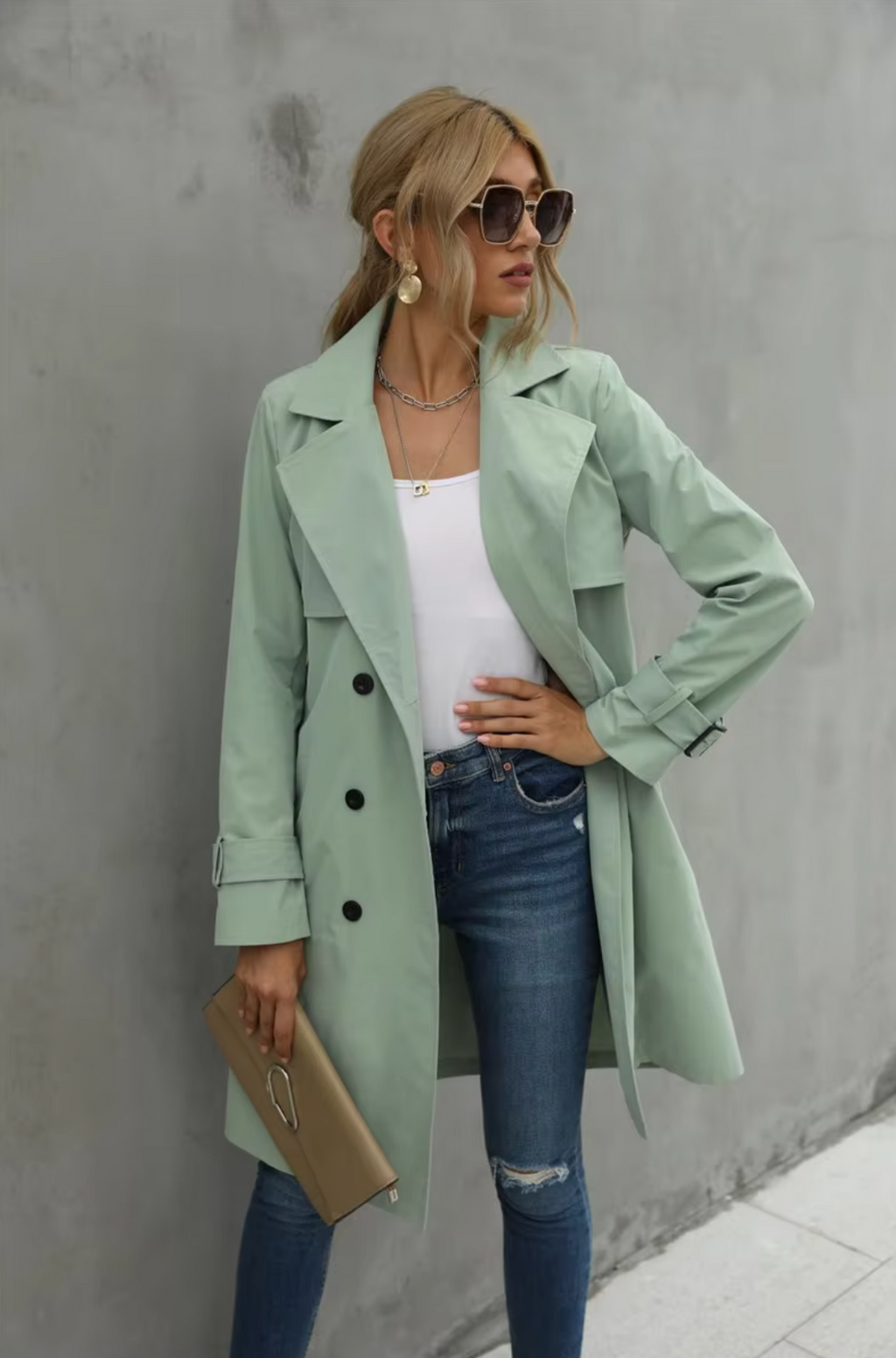 Double-Breasted Belted Trench Coat