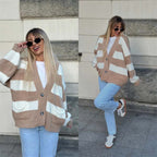 Women's Striped Cardigan - V-Neck and Long Sleeves