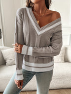 Women’s Elegant V-Neck Sweater – Soft Versatile Knit
