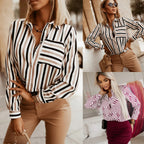 Women's Striped Shirt - V-Neck and Long Sleeves