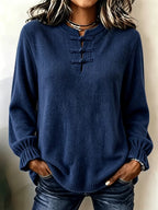 Women's Knitted Shirt - Stand Collar and Relaxed Fit