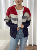 Women’s Color Block Hooded Zip Cardigan – Cozy Casual Layer