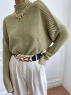 Women’s Loose Turtleneck Sweater – Minimal Warm Knit Top