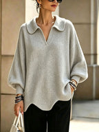 Women’s V-Neck Lantern Sleeve Sweater – Relaxed Feminine Knit