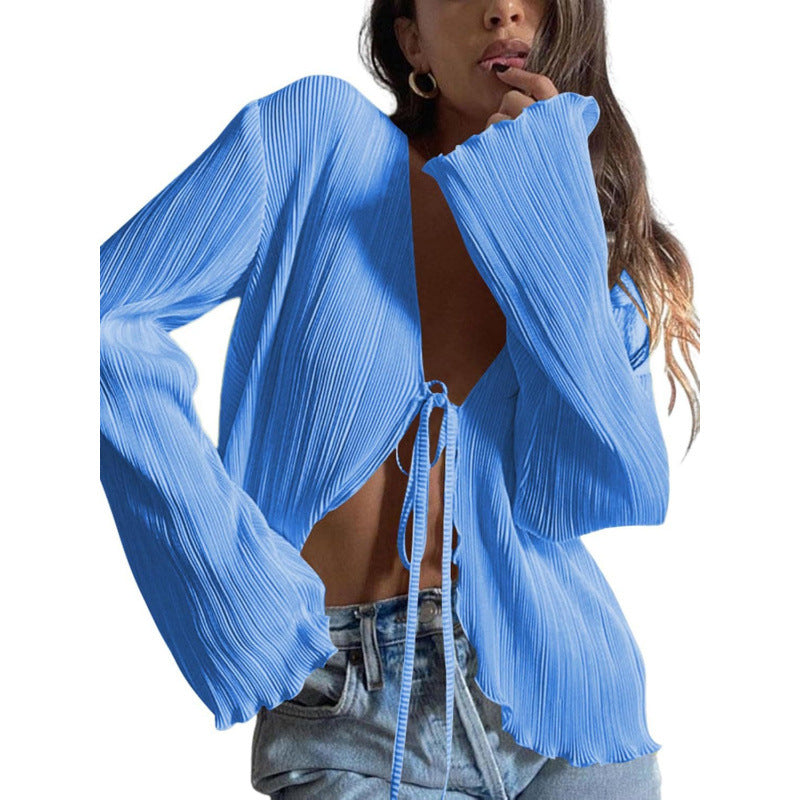 Women’s Long-Sleeve Pleated Shirt - Fluid and Elegant