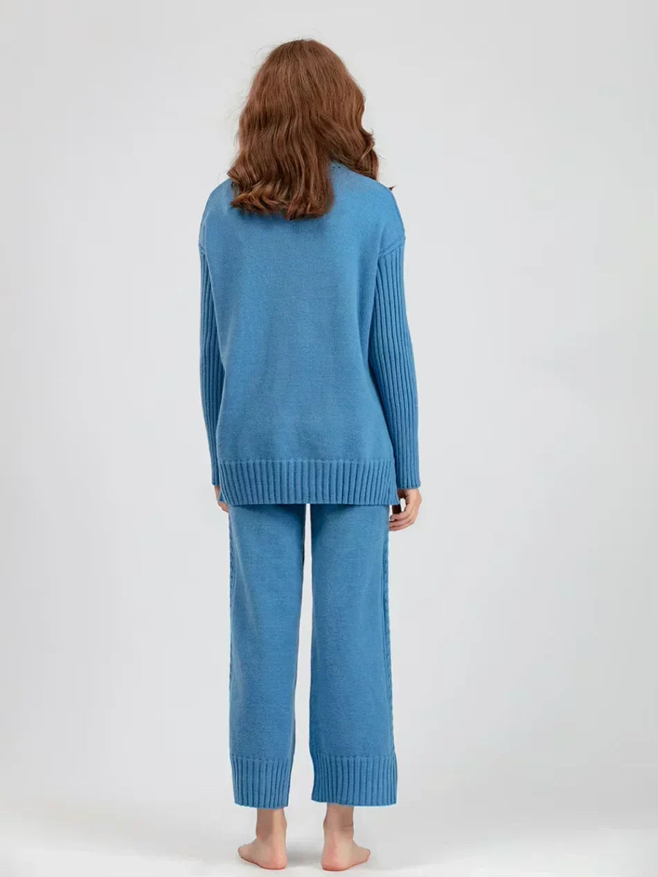Women’s Turtleneck Sweater and Wide Leg Pants Set – Chic Comfortable Outfit