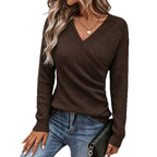Women’s Ribbed V-Neck Cross Detail Top – Feminine Fitted Style