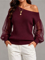 Women’s One-Shoulder Knit Sweater – Relaxed Long Sleeve Style