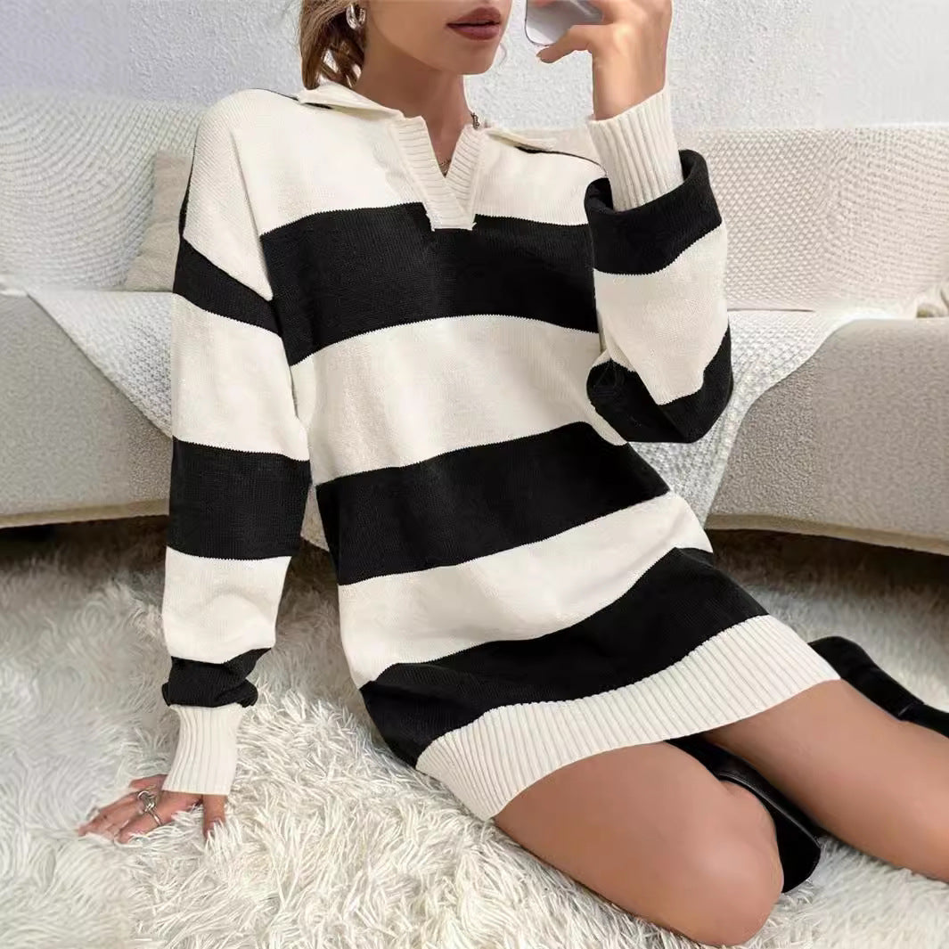 Women’s Striped Knit Sweater Dress - Soft and Casual