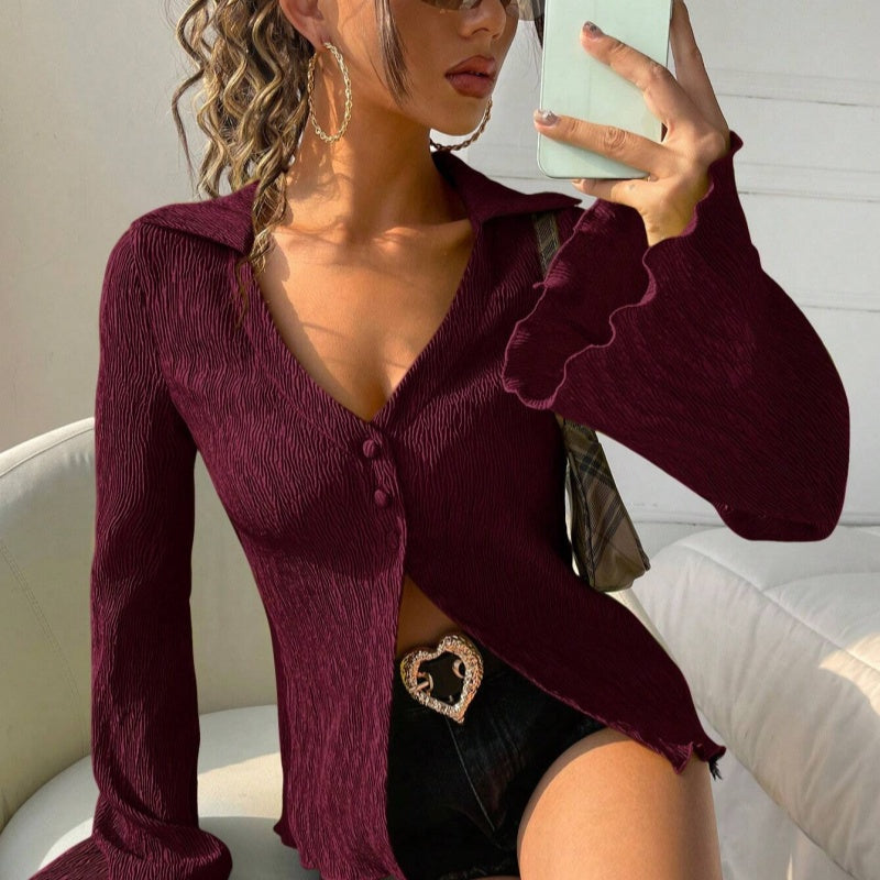 Retro Close-Knit Long-Sleeve Top - Soft and Easy