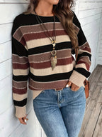 Women’s Striped Round Neck Sweater – Soft Casual Knit