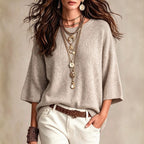Women's Relaxed Sweater - Wide Sleeves and Crew Neck