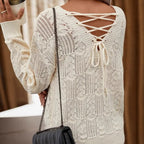 Hollow-Out Lace-Up Knit Top - Soft and Feminine