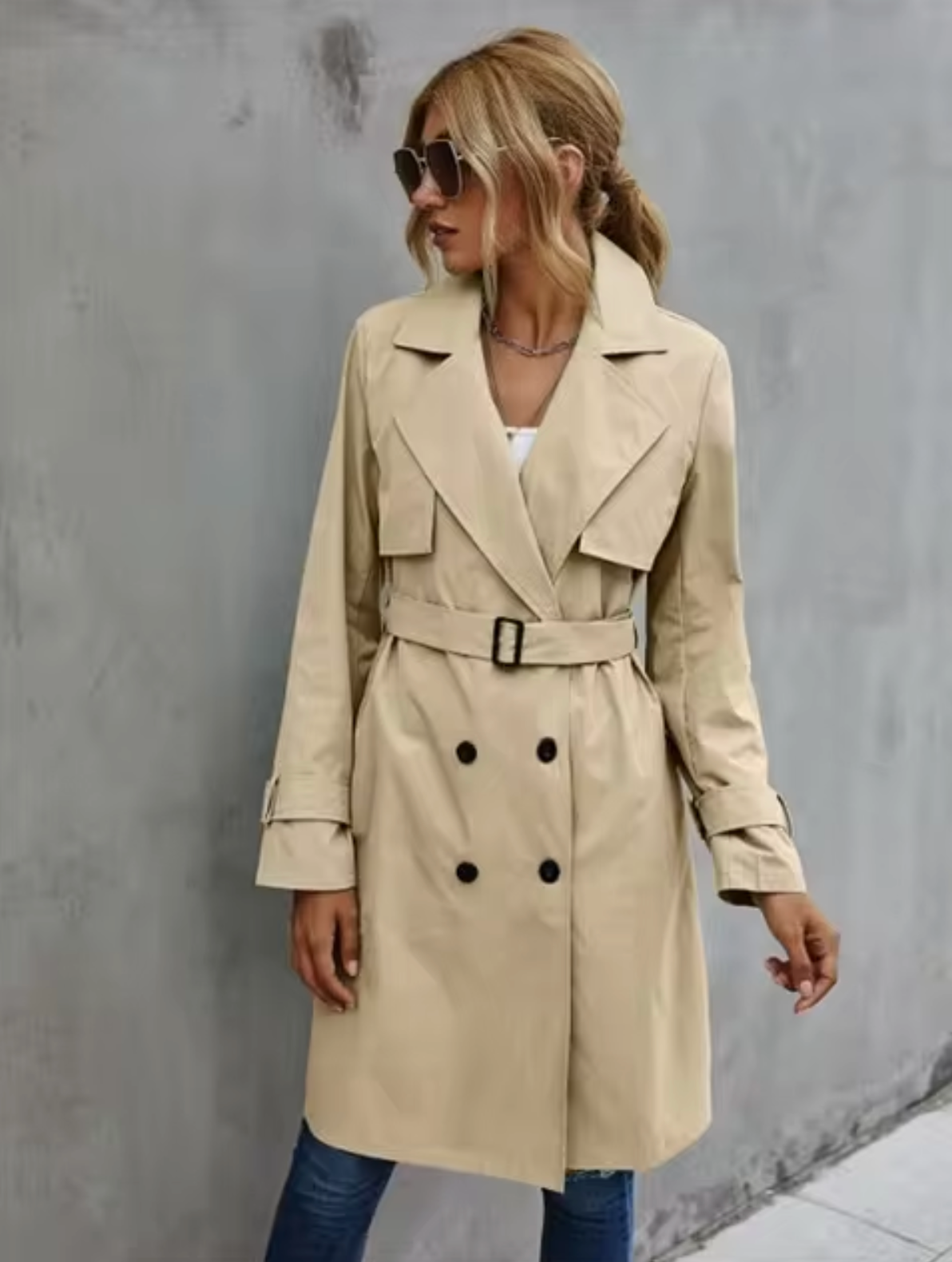 Double-Breasted Belted Trench Coat