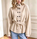Women’s Double-Breasted Knit Coat – Elegant Long Sleeve Outerwear