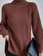 Women’s High-Neck Knit Sweater – Soft Mid-Length Layer