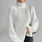 Women’s High-Neck Knit Sweater – Soft Mid-Length Layer