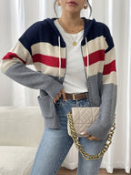 Women’s Color Block Hooded Zip Cardigan – Cozy Casual Layer