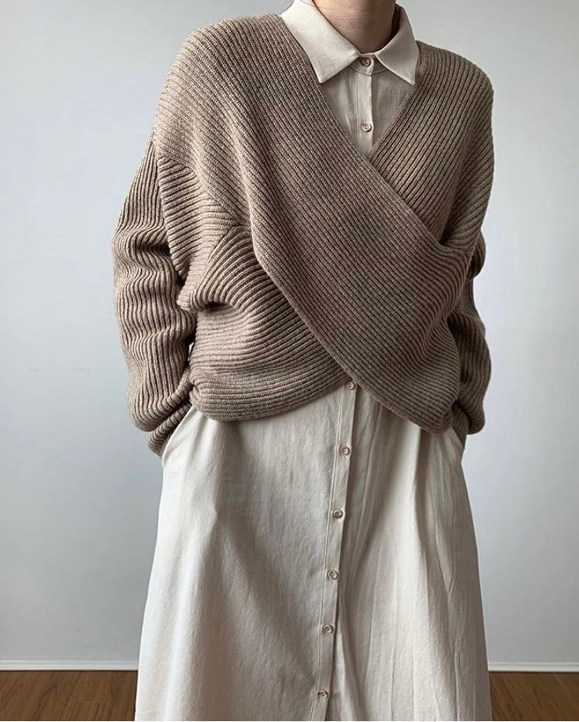 Women’s Cross-Knit Sweater – Elegant Comfortable Pullover