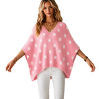 Polka-Dot V-Neck Knit Top - Light and Playful