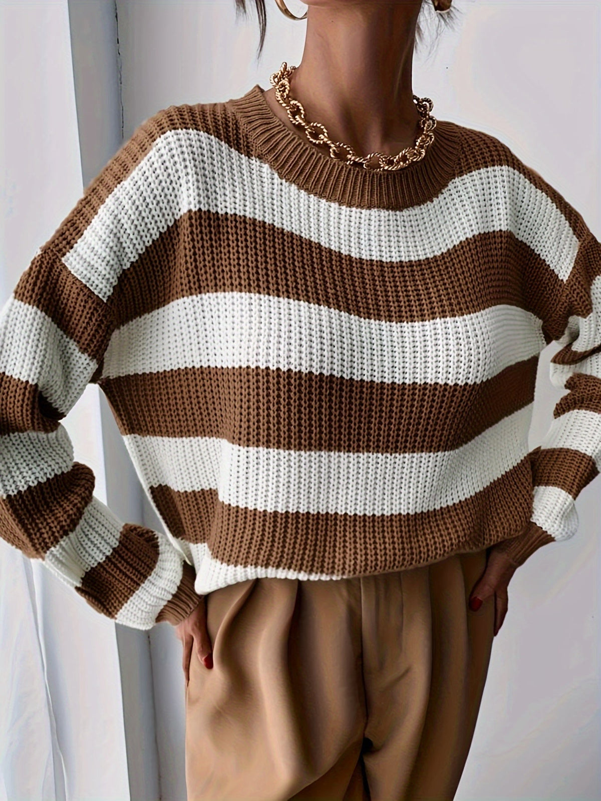 Women’s Relaxed Striped Sweater – Comfortable Everyday Knit