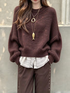 Retro Lantern-Sleeve Knit Pullover - Soft and Feminine