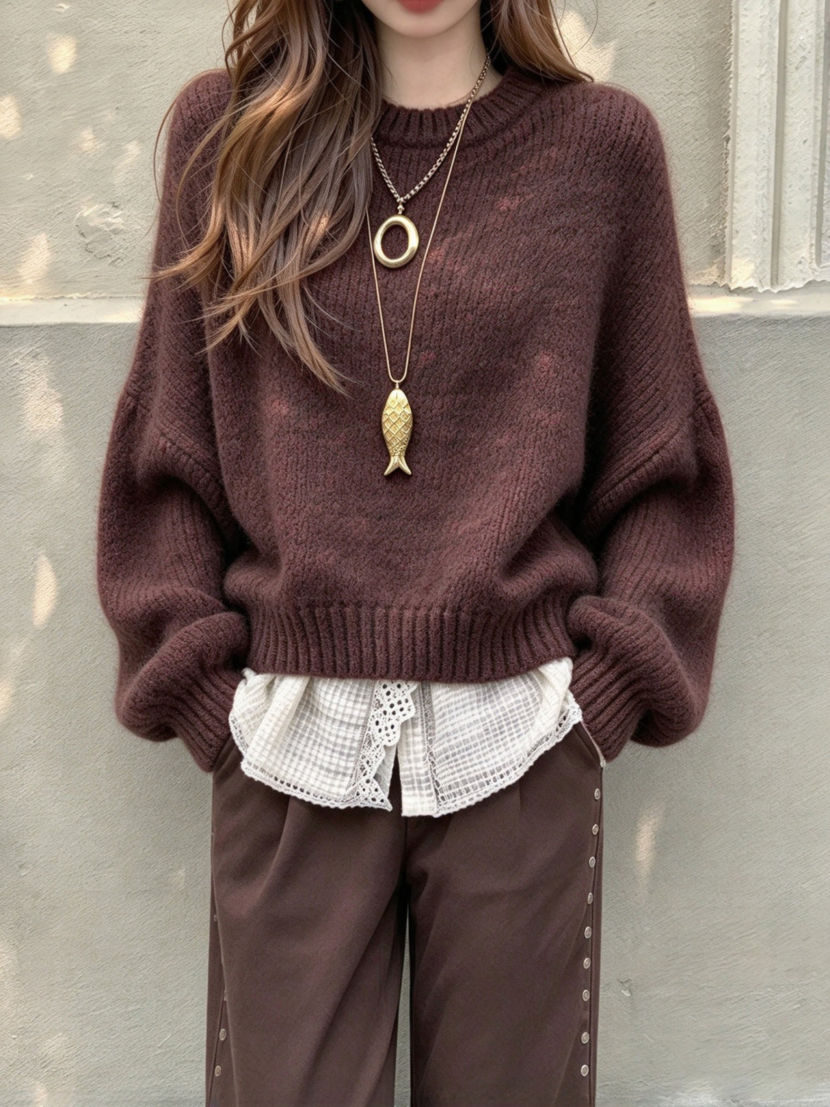 Retro Lantern-Sleeve Knit Pullover - Soft and Feminine