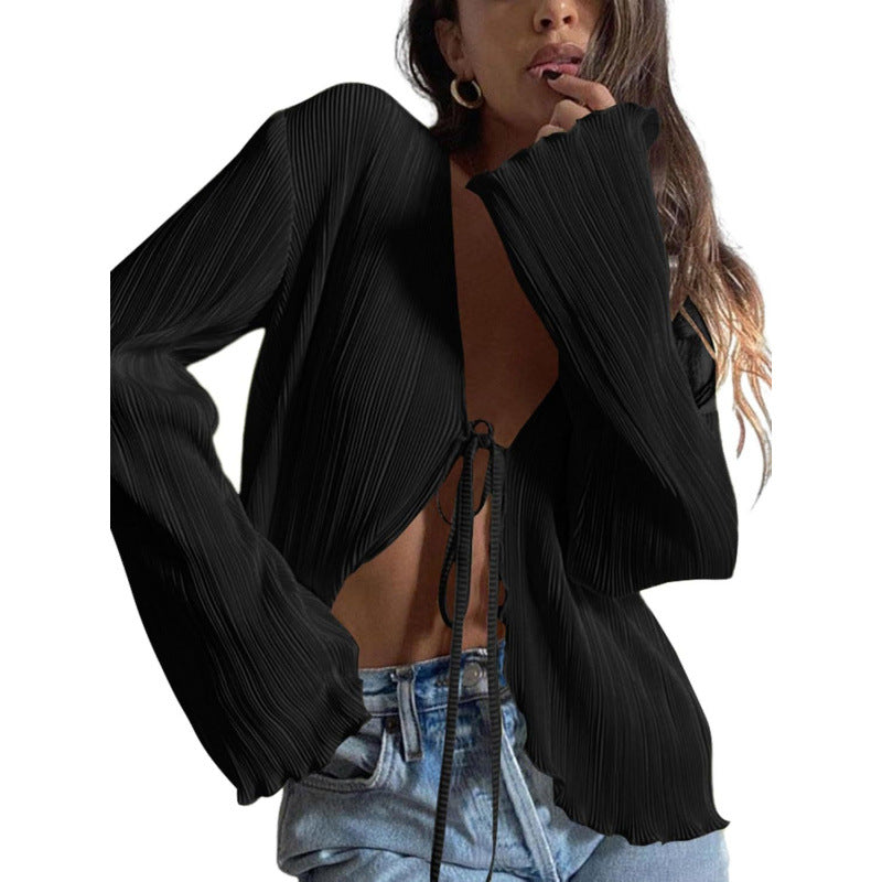 Women’s Long-Sleeve Pleated Shirt - Fluid and Elegant