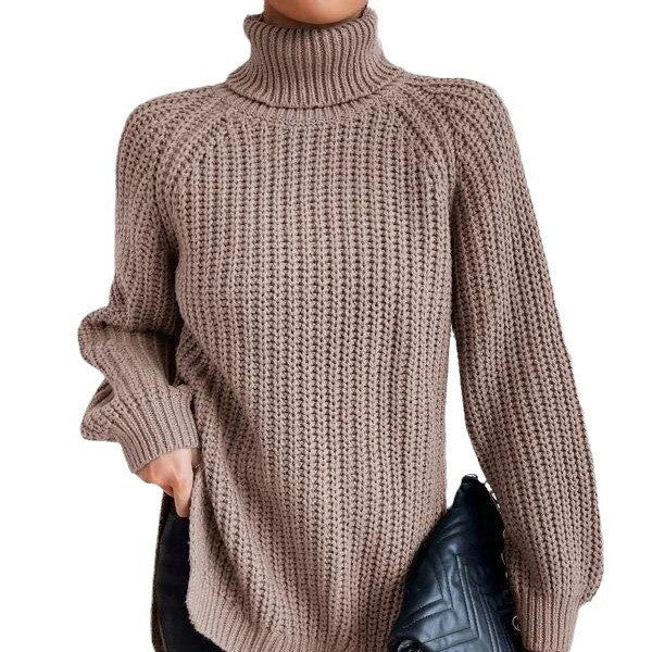 Women’s High-Neck Knit Sweater – Soft Mid-Length Layer